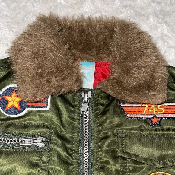 KIDS PLAY Top Gun 745 Bomber Jacket Green & Red patches and multiple pockets 12M - Picture 6 of 13